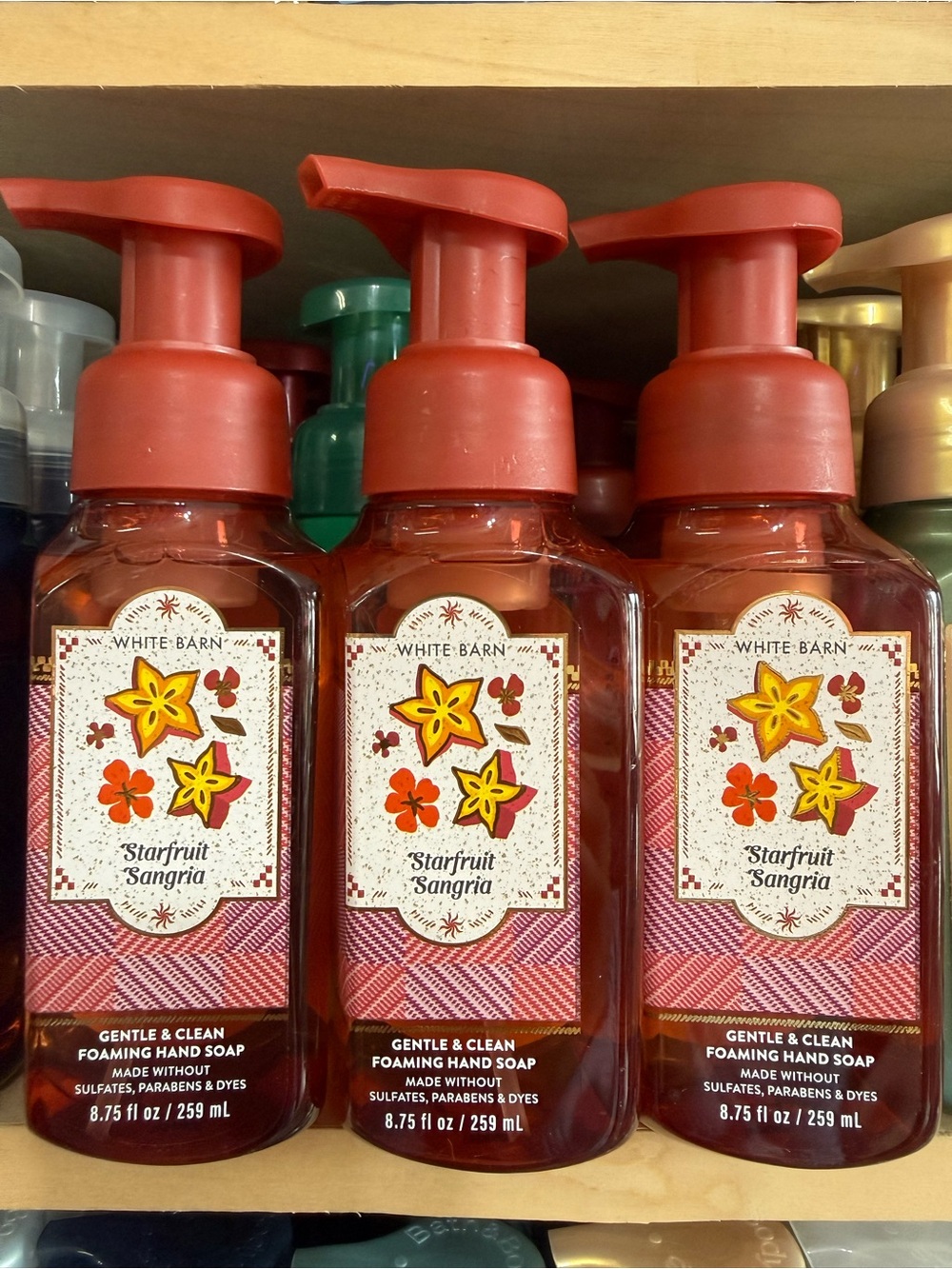 3 White Barn Starfruit Sangria Foaming Hand Soap - Floral Red Bottle